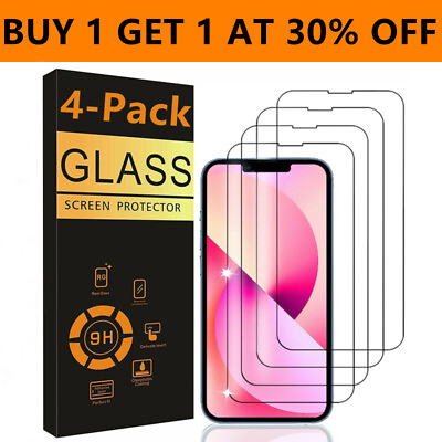 #ad 4 PACK For iPhone 15 14 13 12 11 Pro Max XR 8 7 Tempered Glass Screen Protector $5.99