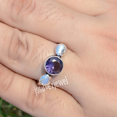 #ad Faceted Amethyst Round Gemstone Ring 925 Sterling Silver Jewelry A 2519 $19.70