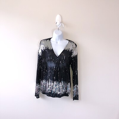 #ad Inc International Concepts Sequined Blouse Sheer Black Silver Small New w Flaws $29.99