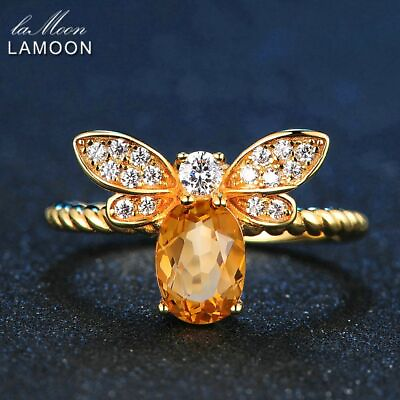 #ad Bee Ring Natural 925 Sterling Silver Oval Citrine Jewelry 14K Gold Plated Women $21.28