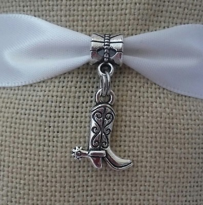 #ad Cowgirl Boots Western Boot Dangle Charm Bead Silver for European Style Bracelet $10.50