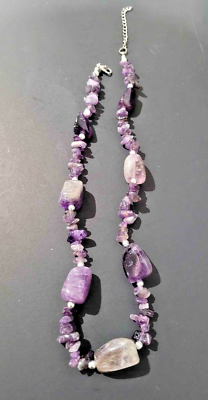 #ad Vintage 18quot; Natural Shape Beaded Amethyst Stone Necklace $22.00