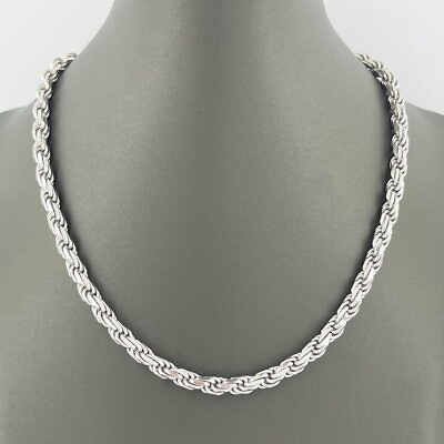 #ad 925 Sterling Silver Diamond Cut Rope Chain 5mm Mens Necklace Rhodium Finish $118.95