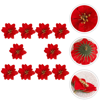 #ad 10 PCS Christmas Poinsettia Decorations Ornaments Red Flower Garland Tree $9.20