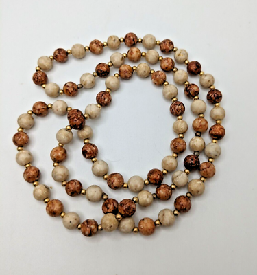 #ad Natural Gemstone 8 mm two tone beads Vintage Necklace 30quot; Fashion $24.99