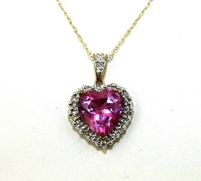 #ad Natural Heart Pink Topaz amp; Diamond Halo Solitaire Pendant 14K Yellow Gold 5.12Ct $300.00