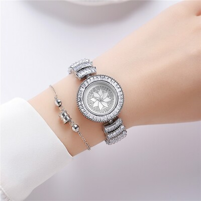 #ad 18K Silver Plated Diamond Luxury Watch Quartz Men#x27;s Women Stainless Steel $339.99