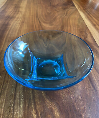 #ad Vintage Round Glass Hazel Atlas Capri Blue Bowl Sq Base Excellent Cond USA $11.95