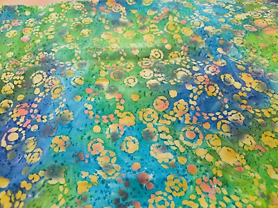 #ad Polka Dot Swirl Cotton Batik Fabric Imported African Blue Green $8.99