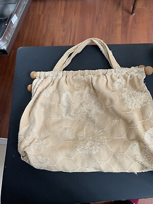 #ad Woman Cotton Tote Bag Handbag Light tan With Flower Stichery $13.00