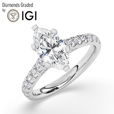 #ad IGI 2CT Solitaire Lab Grown Marquise Diamond Engagement Ring 18K White Gold $2274.00