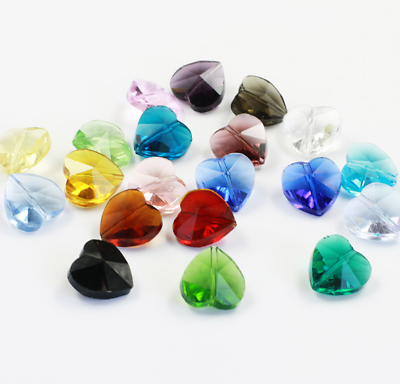 #ad 10pcs Heart Crystal straight hole Loose crystal beads 14mm $2.89