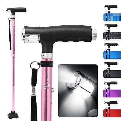 #ad Walking Cane for Women Folding Cane for Men with Two Led Lights Quad Cane wit... $49.68