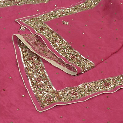 #ad Sanskriti Vintage Dupatta Long Stole Pure Silk Pink Hijab Hand Beaded Zari Veil $27.38