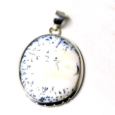 #ad White Dendrite Opal Pendant Natural Gemstone 925 Sterling Silver Pendent 13 Gm $12.99
