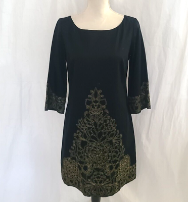 #ad New Lilly Pulitzer Navy Blue Gold Embroidered Shift Dress US 4 $39.99
