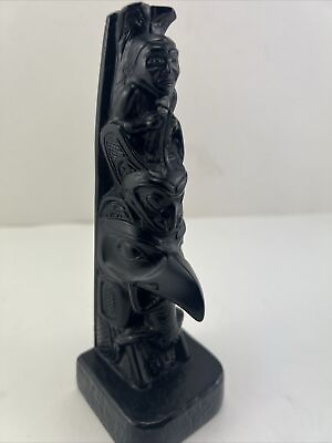 #ad Boma Totem Pole Black Resin Desk Top Souvenir Figurine Made In Canada 7#x27;#x27; Tall $49.99