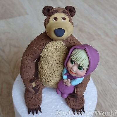 #ad Set of 2 Masha and the Bear cake toppers. Edible 3D fondant gum paste figures $75.00