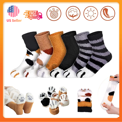 #ad Women Cat Claws Soft Fluffy Cozy Bed Socks Casual Winter Warm Christmas Gift $4.72