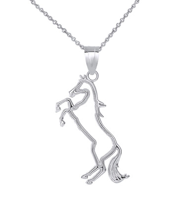 #ad .925 Silver Standing Stallion Horse Outlined Openwork Pendant Necklace $19.99
