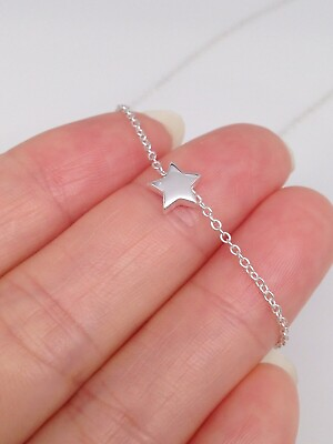 #ad Tiny Star Necklace 925 Sterling Silver Plain Star Slide Pendant 6mm 16 18quot; $21.00