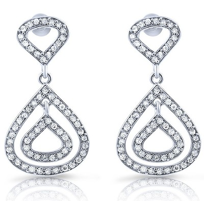 #ad Sterling Silver Pear Shaped Micro Pave White CZ Drop Chandelier Earrings $46.39