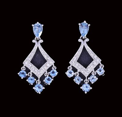 #ad Gorgeous 14K and Diamond amp; Aquamarine Dangle Chandelier Estate Earrings $799.00