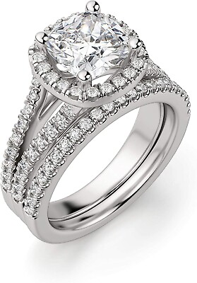 #ad 2.84 TCW Cushion Cut Colorless Diamond CZ Engagement Ring Bridal Set $110.00