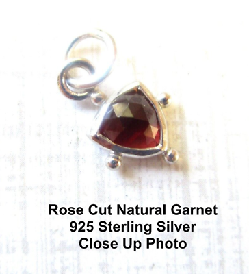 #ad Sterling Silver Rose Cut Natural Garnet Gemstone Triangle Charm Tiny Solitaire $11.99
