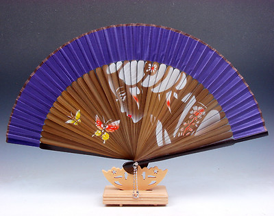 #ad Palace Lady Butterfly Bamboo Folding Fan Hand Fan Wall Decor w STAND #02161703 $12.99
