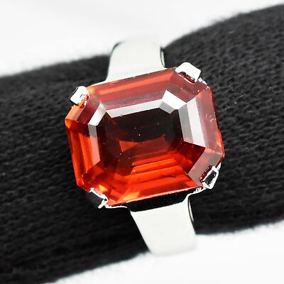 #ad 8 Cts Natural Orange Sapphire Radiant Solid 925 Sterling Silver Handmade Ring $52.69