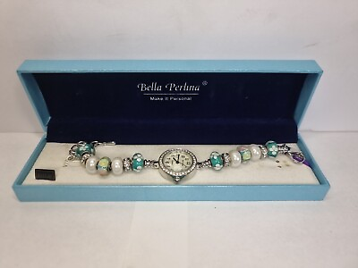 #ad Bella Perlina European Charm amp; Crystal Bead Bracelet Watch Black amp; White READ $70.00