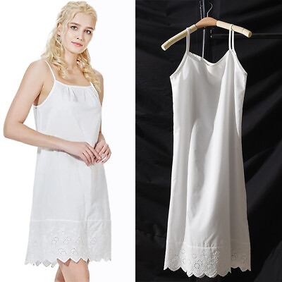 #ad Women 100% Natural Cotton Dress Full Slips Under Dress Cami Chemise Nighty Sleep $13.79