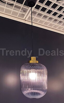 #ad Ikea SOLKLINT Ceiling Pendant Lamp Brass Gray Clear Glass 9quot; NEW $73.99