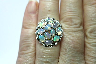 #ad Ring White Opal Genuine Natural Mined Gems Solid Sterling Silver N US 6.75 GBP 75.99