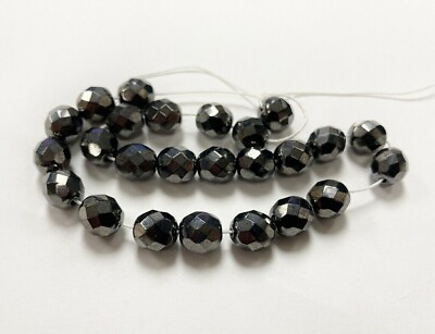 #ad 24pcs Vintage Czech Hematite Glass Faceted 8mm. Fire Polished Round Beads T442 $1.87
