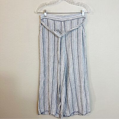 #ad Cloth amp; Stone Linen Raw Hem Cropped Pants Blue Stripe Small $31.61