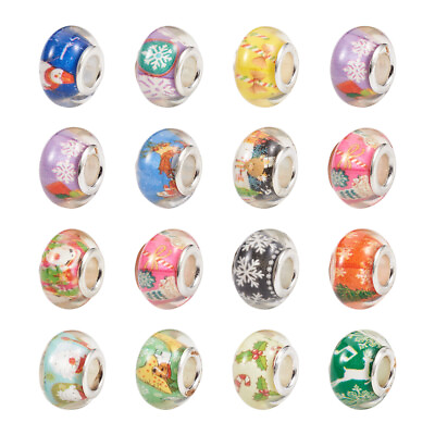 #ad 100pc Rondelle Resin European Large Hole Beads Christmas Slide Charms 13.5 14mm $13.78