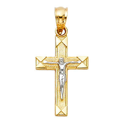 #ad 14K Two Tone Gold Yellow White Jesus Crucifix Cross Religious Pendant For Chain $99.57