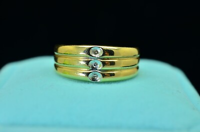 #ad 14K Yellow Gold three stone diamond ring band size 7.5 $325.36