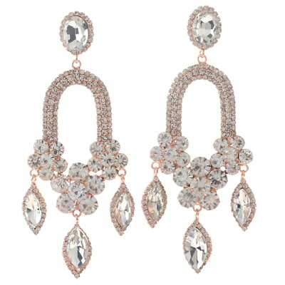 #ad Rose Gold Tone Metal Rhinestone Large Crystal Chandelier Post Earrings ESE3477 R $20.99
