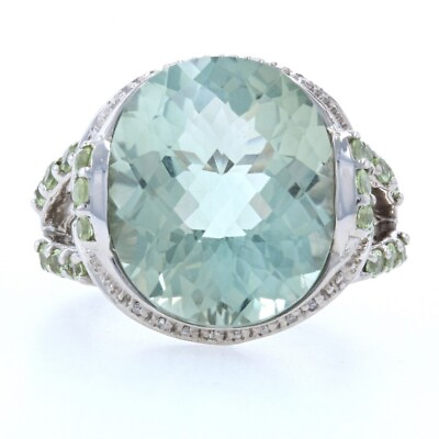 #ad Sterling Green Amethyst Peridot Diamond Ring 925 Oval Cut 15.31ctw Size 8 $59.99