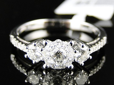 #ad 14K Ladies Womens White Gold Round Cut Engagement Diamond 3 Stone Ring 3 4 Ct $829.99
