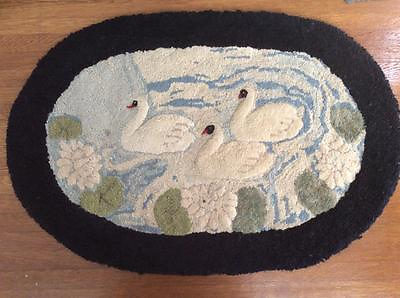 #ad Vintage American Rug Three Swans on Water Raised Design 21.5quot;X32quot; $425.00