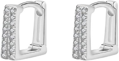 #ad Silver Huggie Earrings for Women925 Sterling Small Square Hoop $28.79