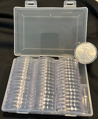 #ad 50 DIRECT FIT AIRTIGHT 40.6MM AMERICAN SILVER EAGLE 1 OZ COIN HOLDERS CAPSULES $17.49