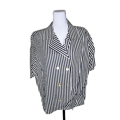 #ad Vintage 70s Lane Bryant Vertical Stripe Shirt Womens Size 1X Black White $49.95