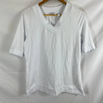 #ad Isaac Mizrahi V Neck Short Sleeve White Tshirt Size Medium $13.87