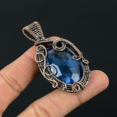 #ad Beautiful Blue Topaz Gemstone Handmade Copper Wire Pendant Jewelry CCP 044 $8.99