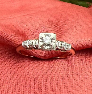 #ad 14K 5 Stone Diamond Engagement Ring 1940s Vintage 2.38mm 0.06 TCW $299.00